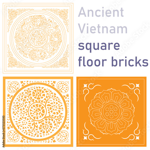 Ancient Vietnam square floor bricks - tiles pattern