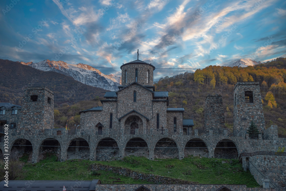 Fototapeta premium Fiagdon Monastery in the Caucasus Mountains.