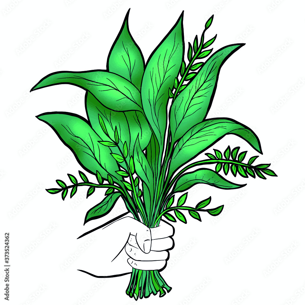 Eine Hand hält einen Strauß Blumen Eine Hand hält einen Strauß Blumen
