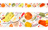 Autumn abstract hand-drawn seamless borders.