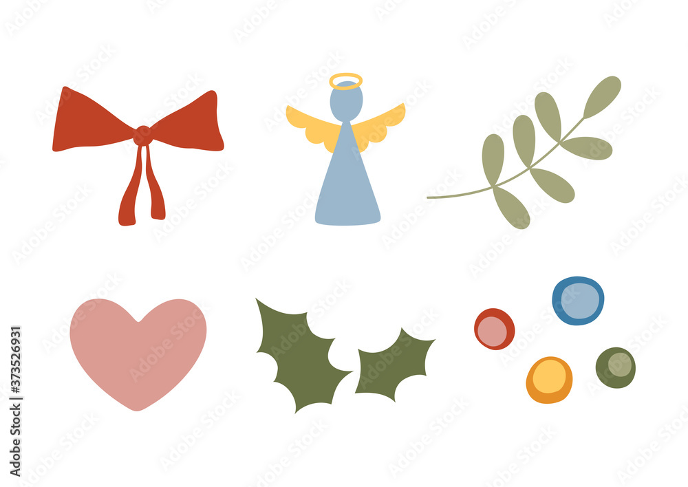 Hand drawn Christmas toys. Merry Christmas and Happy New Year. Vector set for greeting cards, posters, tags. Creative hand drawn vector collection with decorative elements