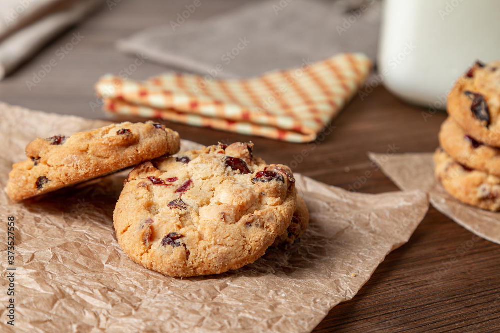 Homemade cookies with raisins on a wooden table. Homemade snacks Homemade cookies with raisins on a wooden table. Homemade snacks