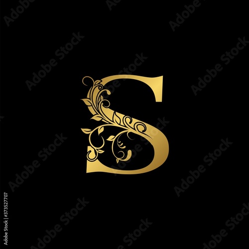 Gold Initial Letter S Logo Icon, Botanical Nature Leaf Vector Design