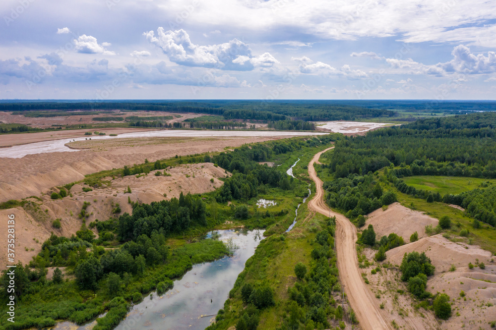 Sand pit near the village of Khromtsovo on a sunny summer day.