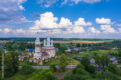 Restoration of an ancient church in the village of Dunilovo, Shuisky district, Ivanovo region, Russia.