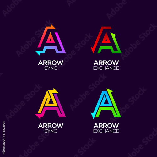 Letter A logotype with Arrows two directions concept, Financial Investment and Exchange logo, Reload Refresh Sync Symbol for your Business Company and Corporate identity Vector illustration