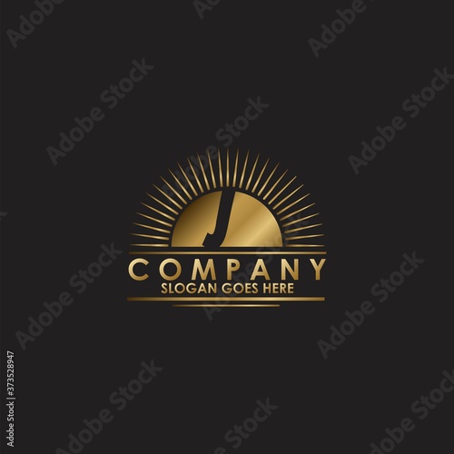 Gold Sun Initial Letter J Logo vector design for business identity