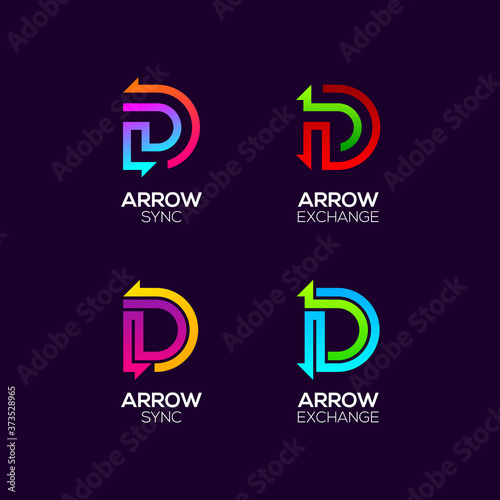 Letter D logotype with Arrows two directions concept, Financial Investment and Exchange logo, Reload Refresh Sync Symbol for your Business Company and Corporate identity Vector illustration