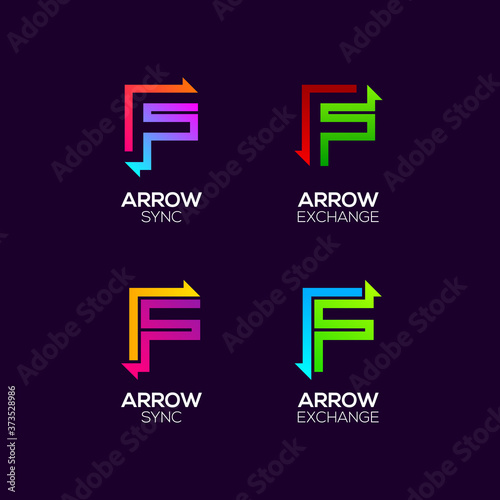Letter F logotype with Arrows two directions concept, Financial Investment and Exchange logo, Reload Refresh Sync Symbol for your Business Company and Corporate identity Vector illustration