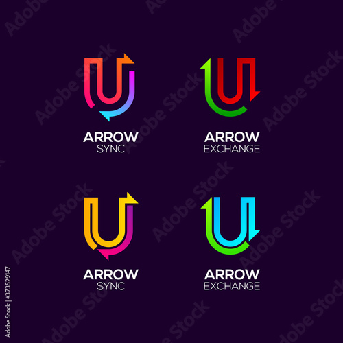Letter U logotype with Arrows two directions concept, Financial Investment and Exchange logo, Reload Refresh Sync Symbol for your Business Company and Corporate identity Vector illustration