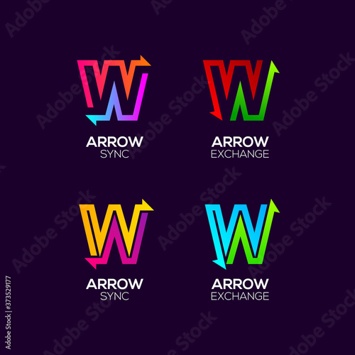 Letter W logotype with Arrows two directions concept, Financial Investment and Exchange logo, Reload Refresh Sync Symbol for your Business Company and Corporate identity Vector illustration