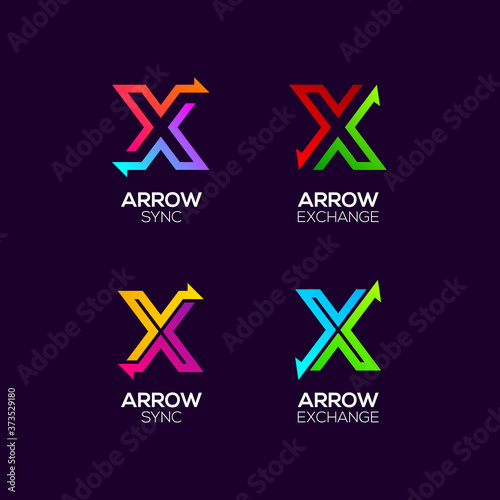 Letter X logotype with Arrows two directions concept, Financial Investment and Exchange logo, Reload Refresh Sync Symbol for your Business Company and Corporate identity Vector illustration