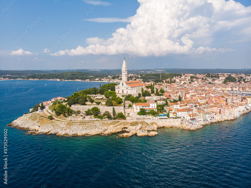 Croatia, city of Rovinj drone shooting, panorama.