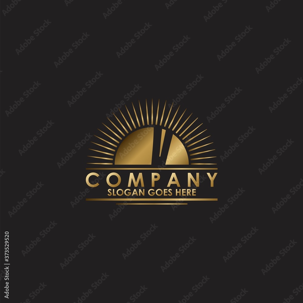 Fototapeta premium Gold Sun Initial Letter V Logo vector design for business identity
