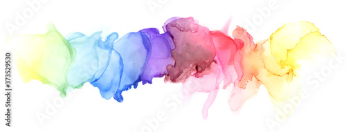 Abstract blot watercolor rainbow color painting horizontal background. Marble texture .