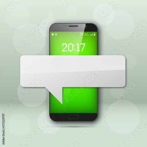 New model Mobile phone with platform for communication. Cell mobile short message. Smartphone blank colloquial cloud banner. Cellular empty advertising poster.