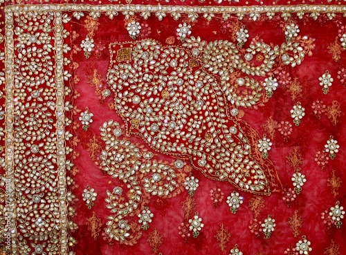 wonderful Indian traditional wedding sari in red with sequins