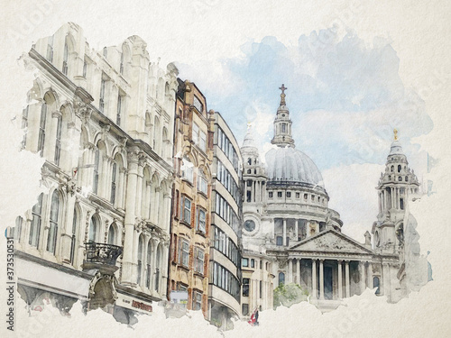 Canvas Print London watercolor very old town