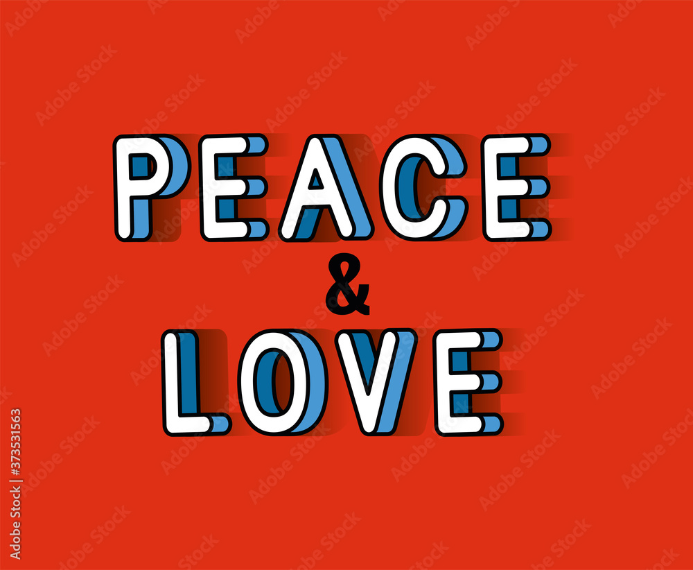peace and love lettering on red background design, typography retro and comic theme Vector illustration