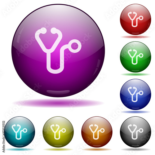 Stethoscope icon in glass sphere buttons