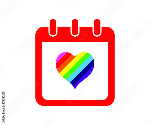 Vector illustration set of LGBTQ icons, LGBTQ day, gay pride month, LGBTQ rainbow colors icons, flag, calendar, peace symbol, heart, lesbian couple, gay couple, goggle, banner, star, couple hands