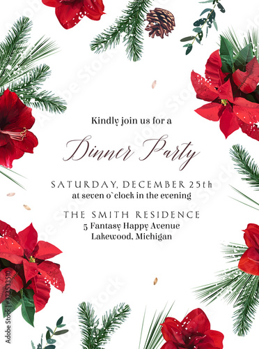 Winter wedding or new year party invitation card.