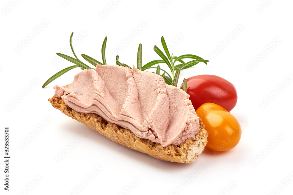 Chicken liver pate sandwich, isolated on white background Chicken liver pate sandwich, isolated on white background
