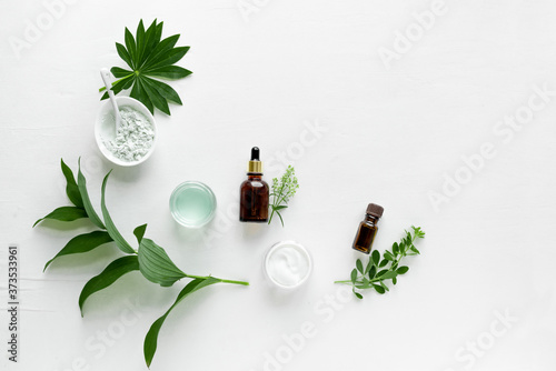 Natural cosmetics and green leaves