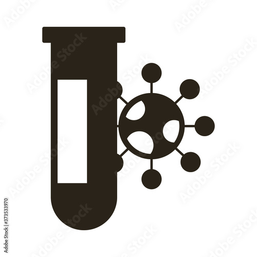 covid19 particle with tube test silhouette style icon