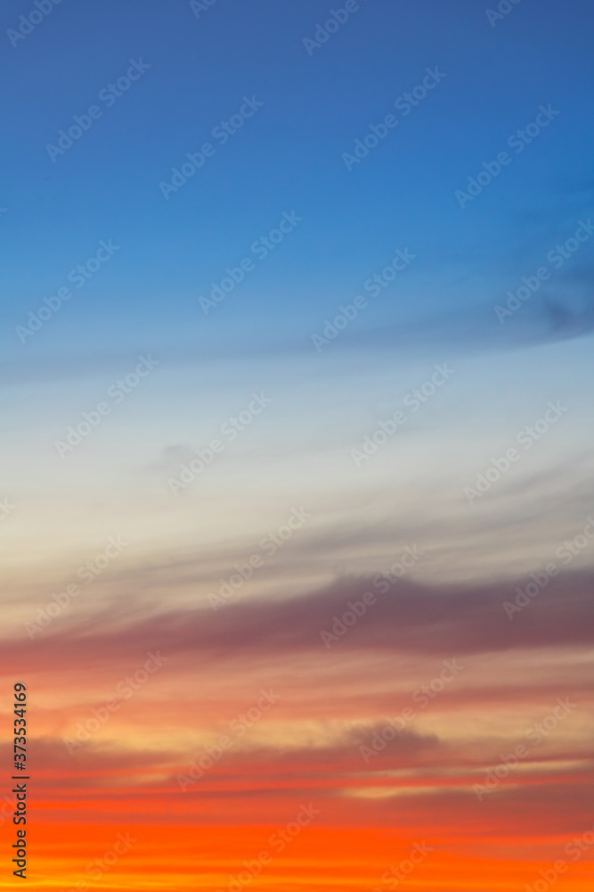 Amazing deep blue and orange colors sunset sky gradient vertical background