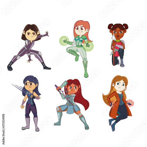 Set of a teen superhero cartoon - Vector illustration