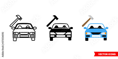 Car repair icon of 3 types color, black and white, outline. Isolated vector sign symbol.