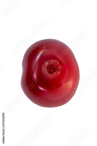 Cherry in extreme macro detail isolated on white background.
