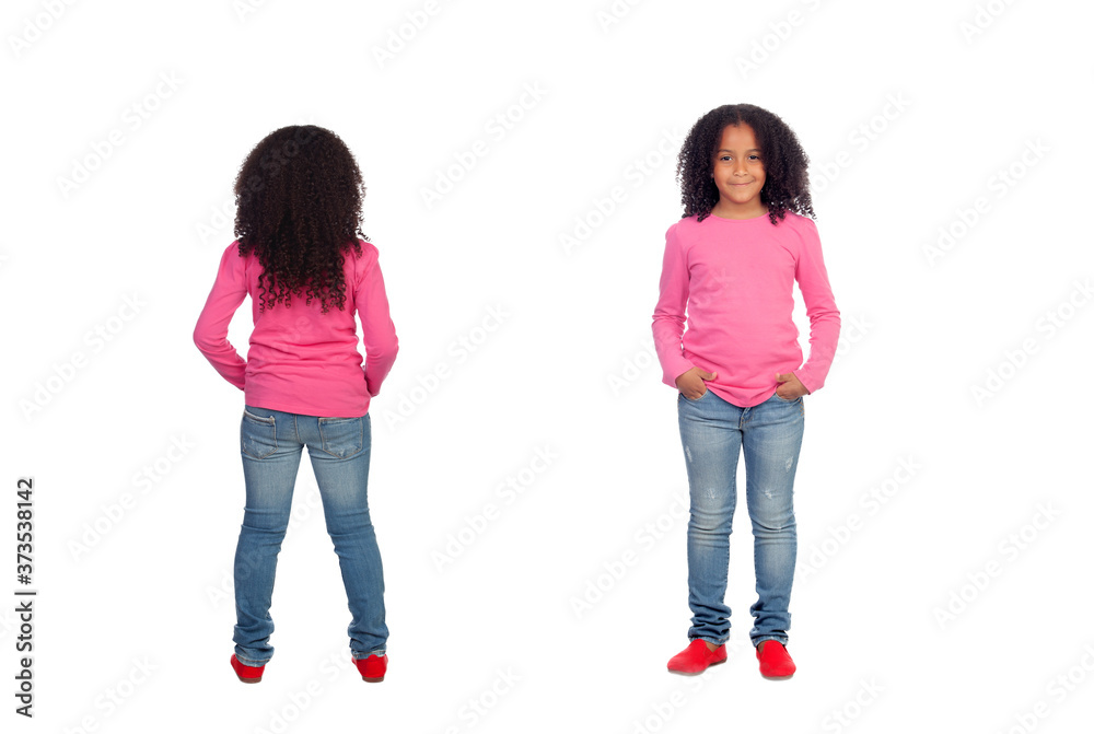 Front and back views of a beautiful African American girl isolated on a white background Front and back views of a beautiful African American girl isolated on a white background