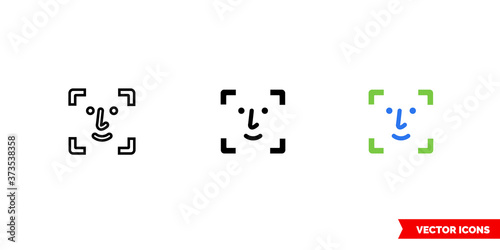 Face id icon of 3 types color, black and white, outline. Isolated vector sign symbol.