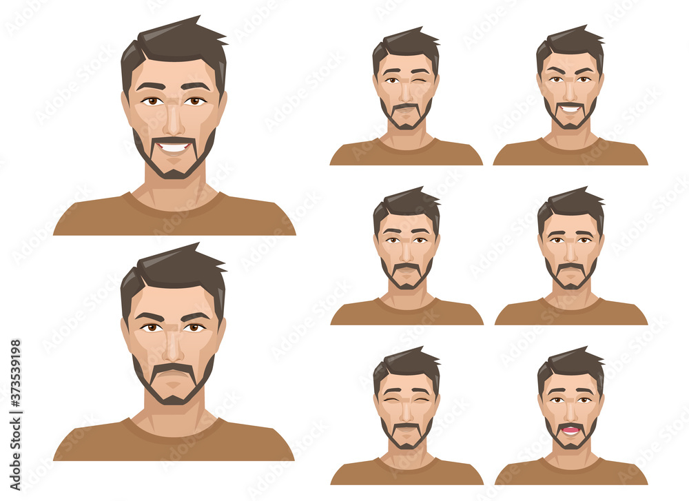 Handsome man with different facial expressions set.,vector eps10 Handsome man with different facial expressions set.,vector eps10