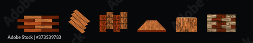 Floor and finishing material such as tile , wood , steel and pvc vector icon set design on black background