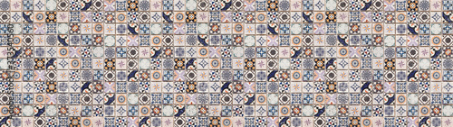Colorful abstract vintage retro geometric square mosaic motif tiles texture background banner panorama © Corri Seizinger