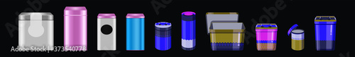 set of tin boxes cartoon icon design template with various models. vector illustration
