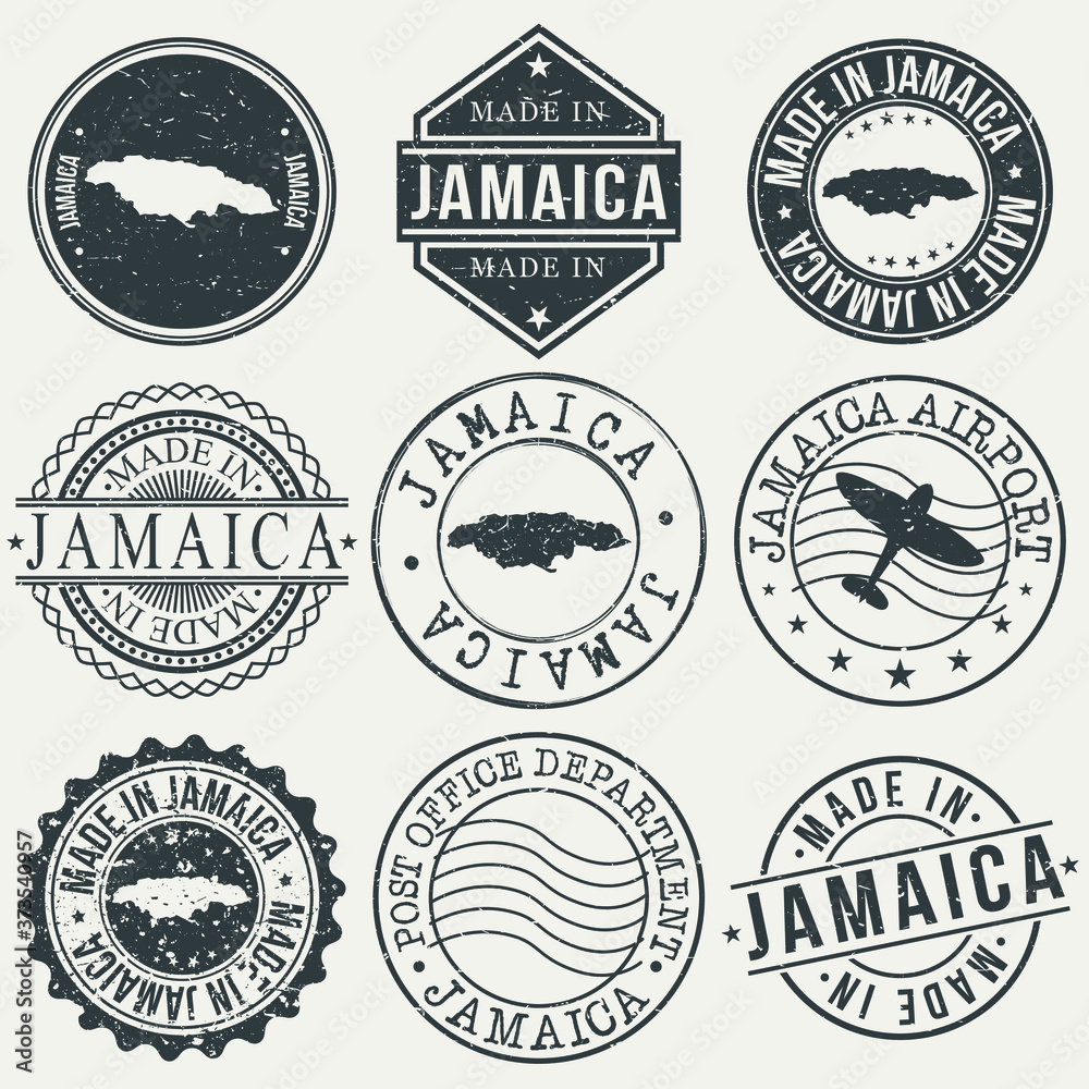 Jamaica Set of Stamps. Travel Stamp. Made In Product. Design Seals Old Style Insignia.