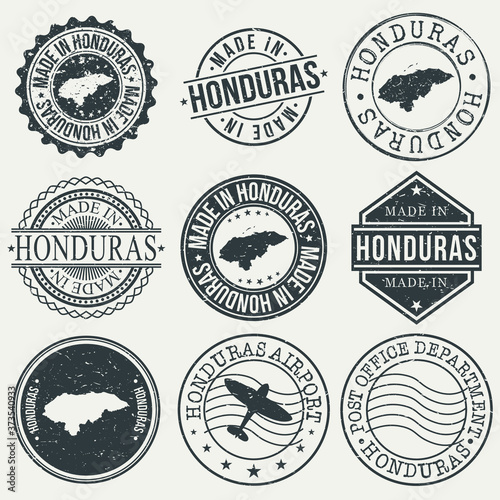 Honduras Set of Stamps. Travel Stamp. Made In Product. Design Seals Old Style Insignia.
