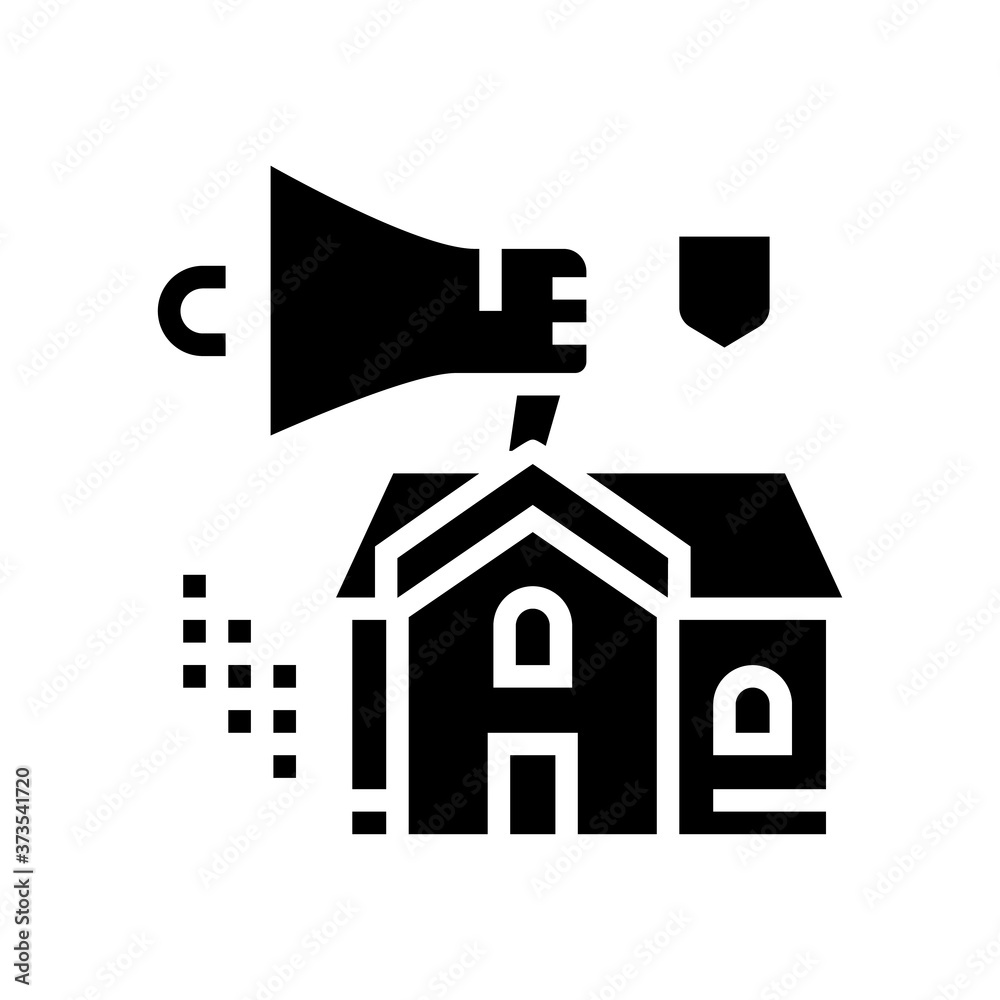 house selling loudspeaker glyph icon vector. house selling loudspeaker sign. isolated contour symbol black illustration