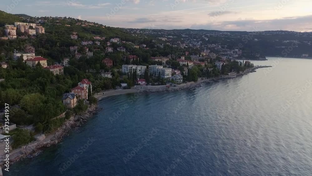 Croatia, Adriatic coast, beautiful town of Opatija, popular tourist resort, coastline aerial view, Kvarner bay, drone footage Croatia, Adriatic coast, beautiful town of Opatija, popular tourist resort, coastline aerial view, Kvarner bay, drone footage