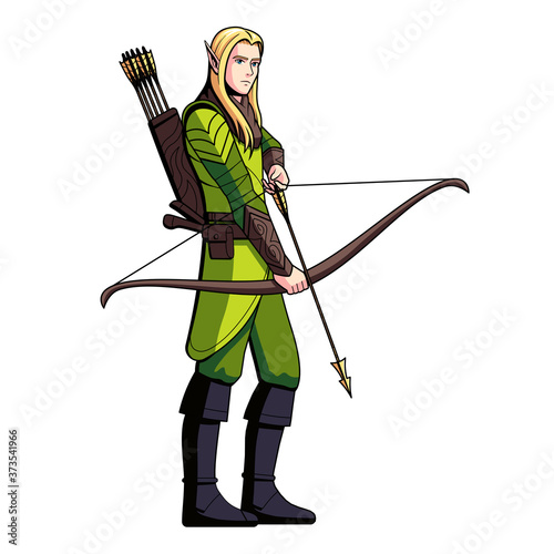 Isolated archer elf. Fictional and mythological characters - Vector