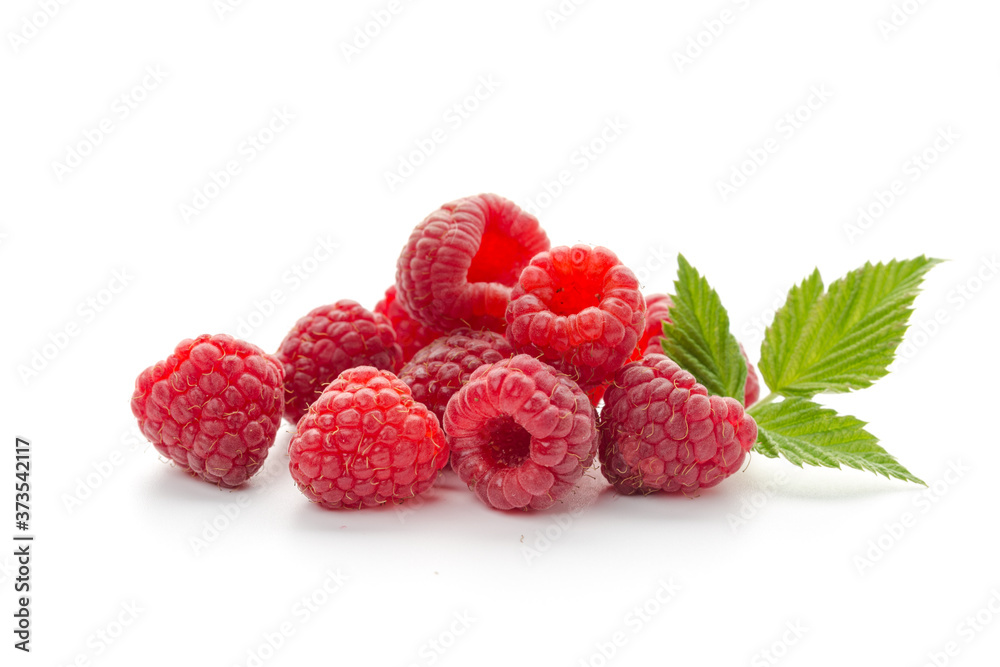 raspberries with leaf isolated on a white background raspberries with leaf isolated on a white background