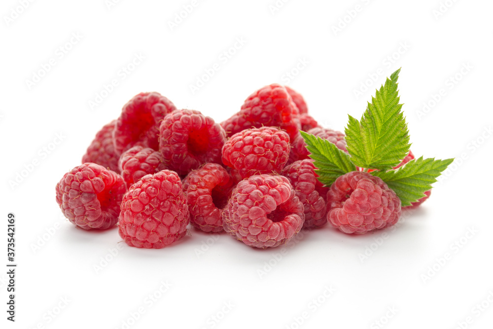 raspberries with leaf isolated on a white background raspberries with leaf isolated on a white background