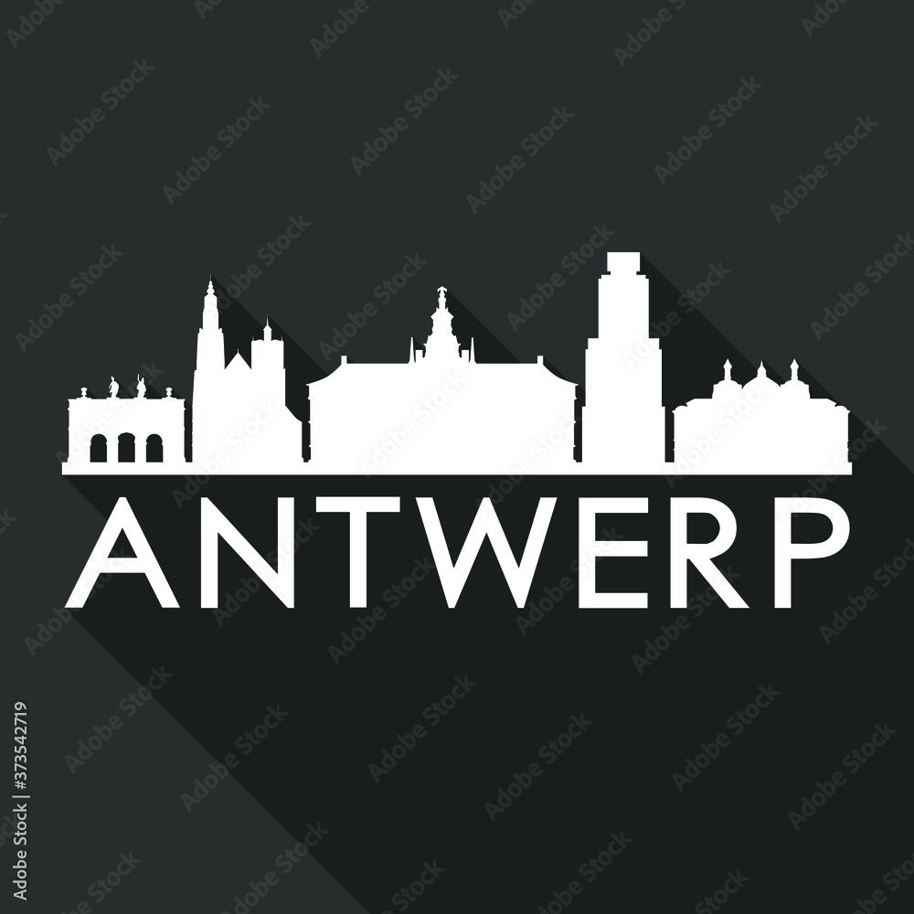 Antwerp Flat Icon Skyline Silhouette Design City Vector Art Famous Buildings.