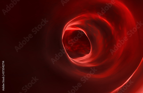 Fototapeta Naklejka Na Ścianę i Meble -  organischer tunnel, leere arterie, warmes licht scheint durch die wand des blutgefäßes hindurch, struktur der gefäß-membran sichtbar, 3d rendering oder illustration, horizontales banner & hintergrund