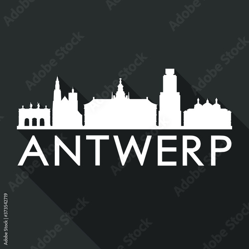 Antwerp Flat Icon Skyline Silhouette Design City Vector Art Famous Buildings.