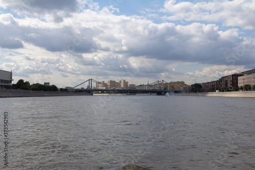 Moscow river, view of the bridges from the side of the ship.